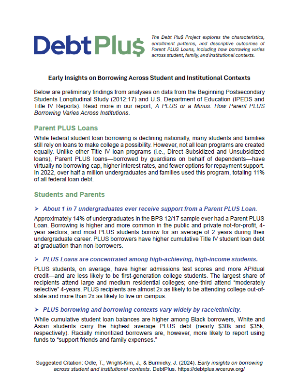 Early Insights on Borrowing Across Student and Institutional Contexts (PDF)